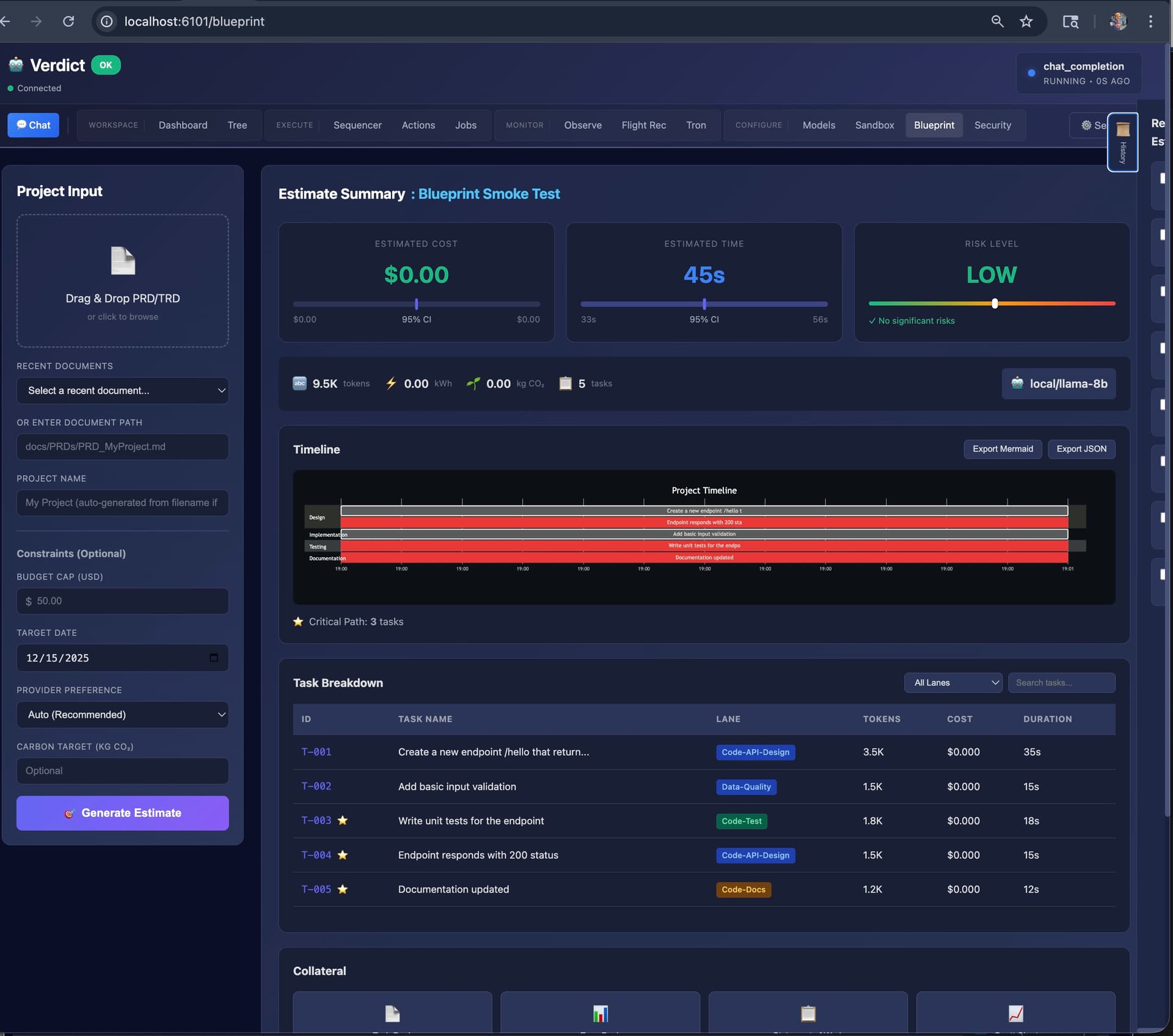 In-product benchmark lab running suites on your own hardware